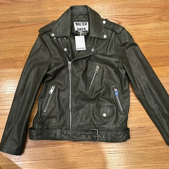 WALTER BAKER KINGSLEY LEATHER JACKET- SIZE MEDIUM - BASIL GREEN - Picture 1 of 9
